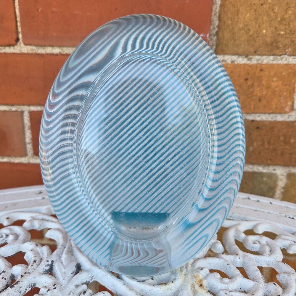Vintage Mikasa Japan Blue Glass Oval Photo Frame Ribbed Polished Portraits